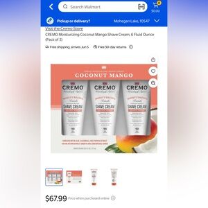 Cremo 3 Pack Coconut Mango Shave Cream fathers men’s